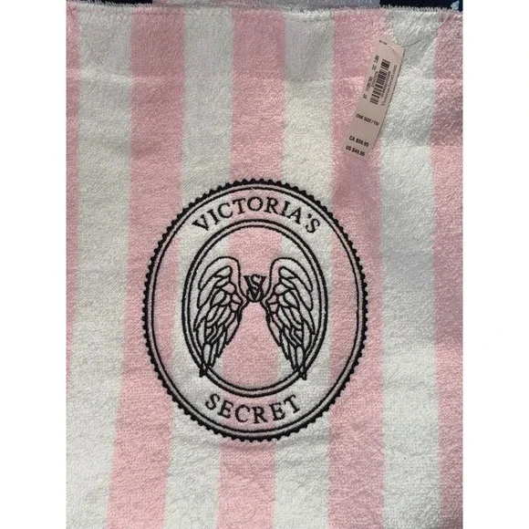 Victoria's Secret Beach Tote Women OS Pink White NWT Striped Terry Cloth Bag - Picture 3 of 5